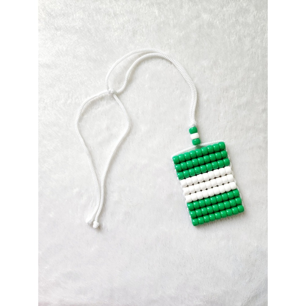 Nigeria Flag Car Mirror Danglers/ Necklace. Mini Beaded Flag 2.5" x 3". - Picture 2 of 2